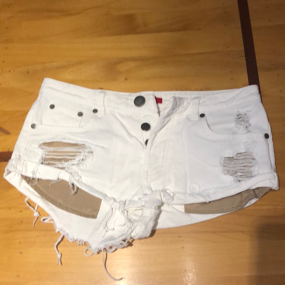 White jean shorts